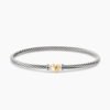 Classic Cable Heart Station Bracelet Sterling Silver with 18K Yellow Gold, 3mm - 17cm