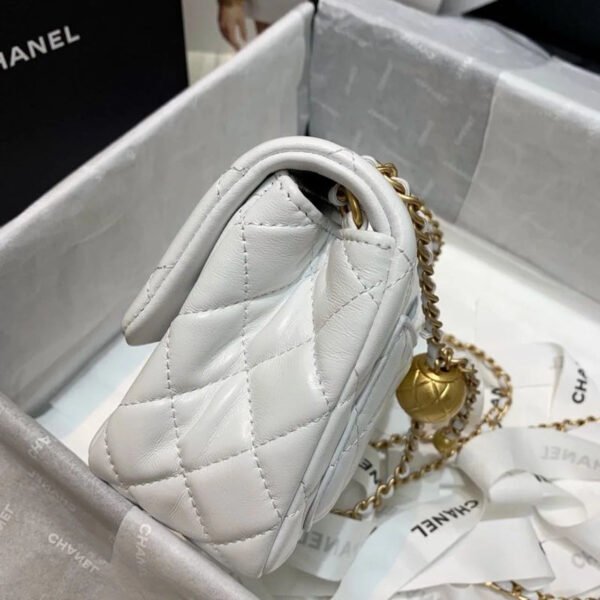 Chanel Mini Flap Bag With CC Ball On Strap White For Women, Women&rsquo;s Handbags, Shoulder And Crossbody Bags 6.7in/17cm AS1786