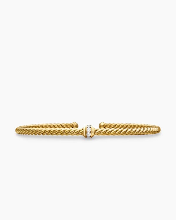 Classic Cablespira&reg; Station Bracelet 18K Yellow Gold with Diamonds, 3mm