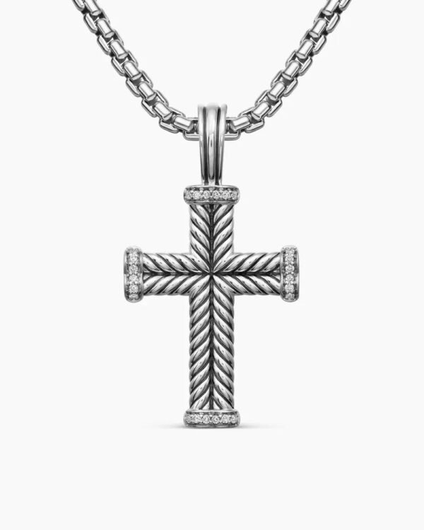 Chevron Cross Pendant Sterling Silver with Diamonds