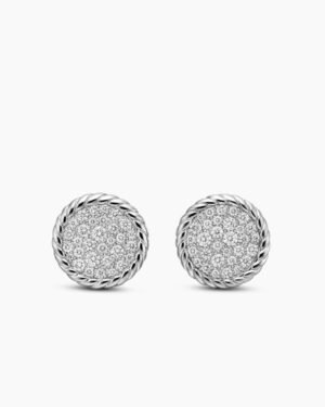 DY Elements&reg; Button Stud Earrings Sterling Silver with Diamonds,8.6mm