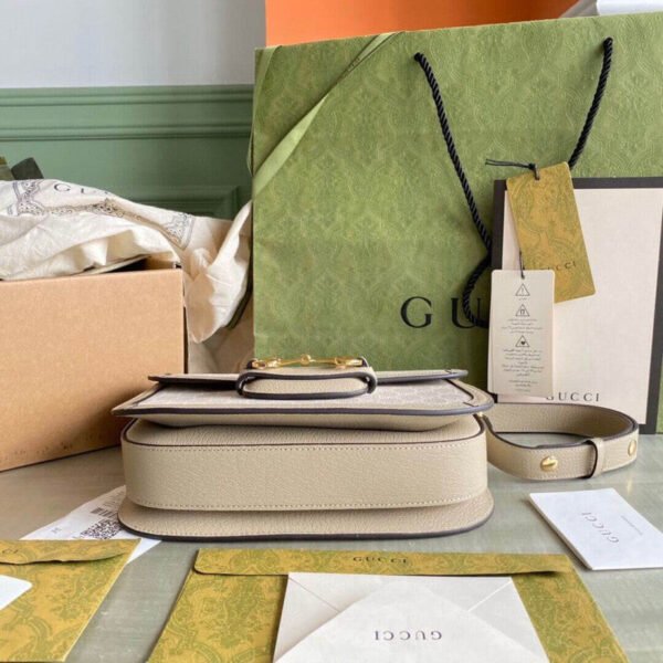 Gucci Horsebit 1955 Canvas Small Shoulder Bag White Beige