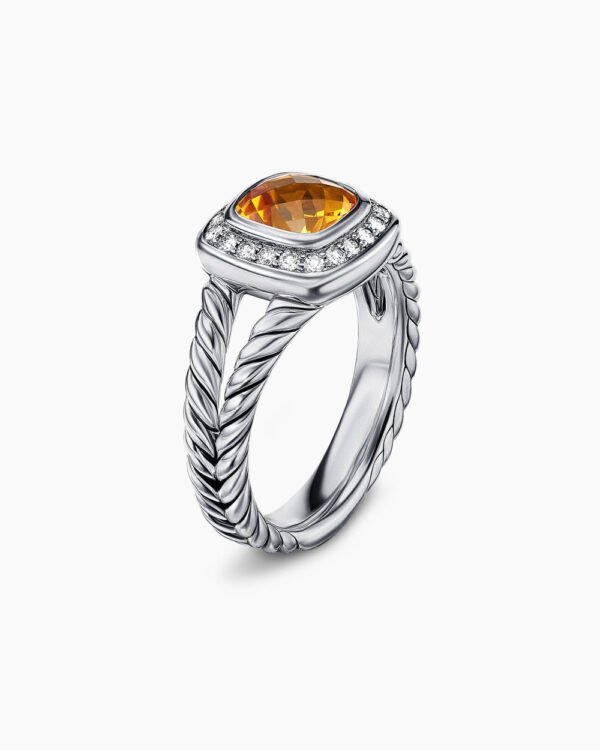 Petite Albion Ring Sterling Silver with Citrine and Diamonds, 7mm
