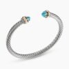 Classic Cable Bracelet Sterling Silver with 14K Yellow Gold and Turquoise, 5mm