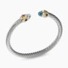 Renaissance&reg; Classic Cable Bracelet Sterling Silver with 14K Yellow Gold, Blue Topaz and Lapis, 5mm