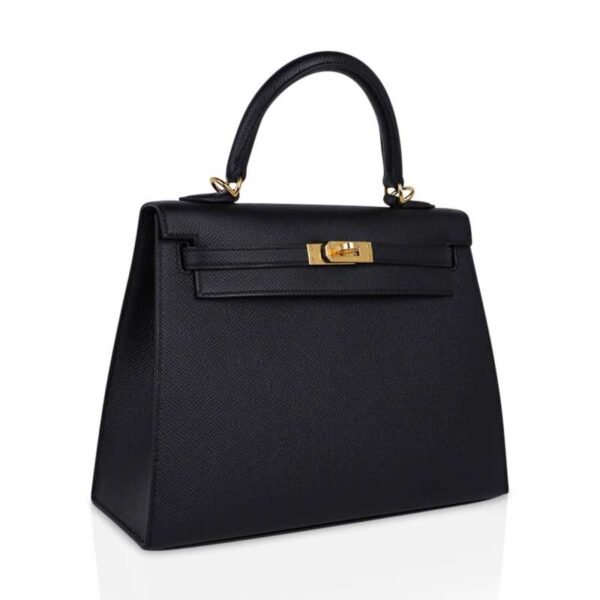 Kelly Sellier 25 Bag Black Epsom Gold Hardware New