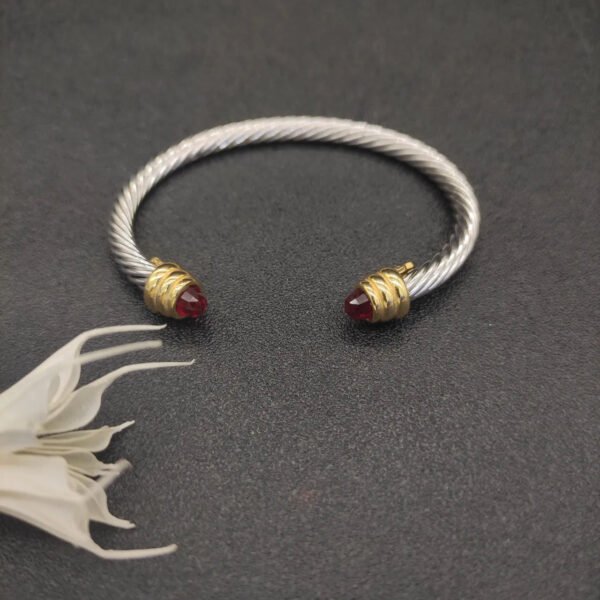 Classic Cable Bracelet Sterling Silver with Garnets and Diamonds, 5mm
