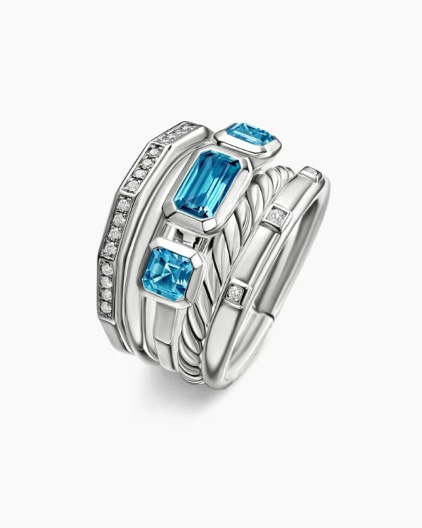 D431E1DD-43CD-5AB3-41AC-71F94CE459A3.jpg Stax Five Row Ring Sterling Silver with Hampton Blue Topaz and Diamonds - 6