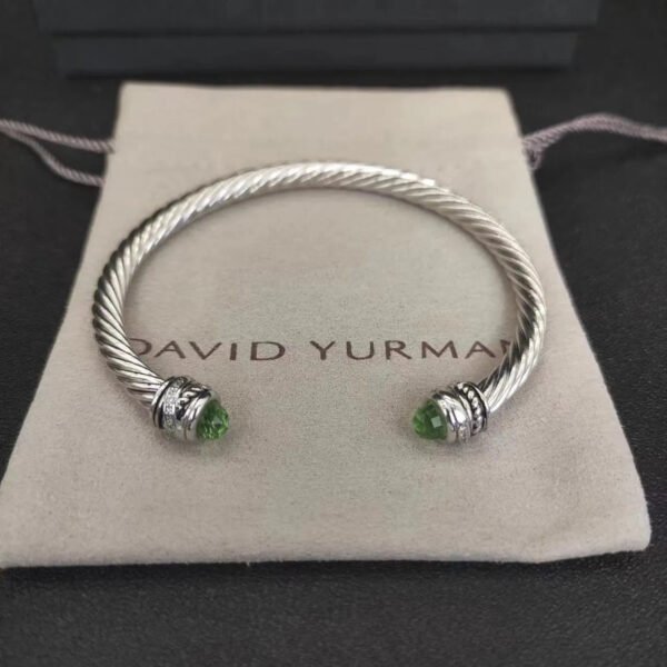 Classic Cable Bracelet Sterling Silver with Prasiolite and Diamonds, 5mm