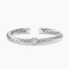 Classic Cable Station Bracelet Sterling Silver with Pave Diamonds, 7mm