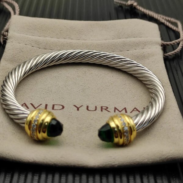 Classic Cablespira&reg; Bracelet Sterling Silver with 14K Yellow Gold,Prasiolite and Diamonds, 7mm
