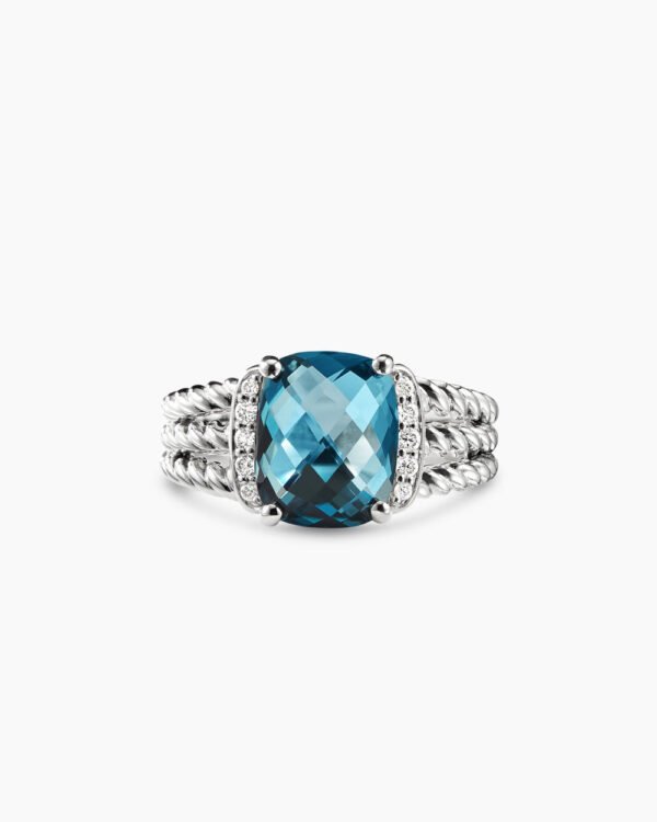 Petite Wheaton Sterling Silver with Hampton Blue Topaz and Diamonds, 10mm