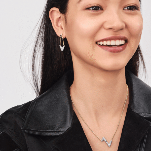 Volt Upside Down Earrings, Yellow Gold, White Gold And Diamonds