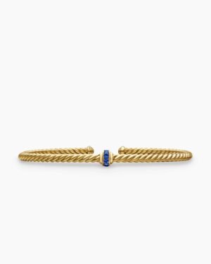 Classic Cablespira&reg; Station Bracelet 18K Yellow Gold with Pav&eacute; Blue Sapphires, 3mm