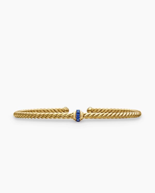 Classic Cablespira&reg; Station Bracelet 18K Yellow Gold with Pav&eacute; Blue Sapphires, 3mm