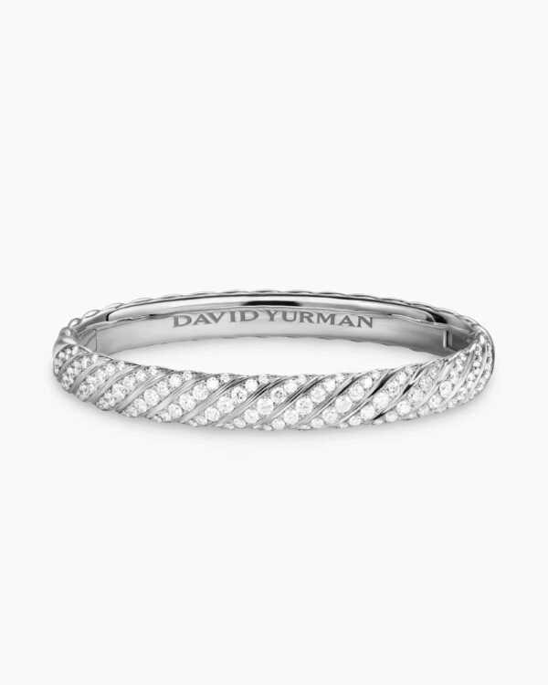 Sculpted Cable Bangle Bracelet 18K White Gold with Diamonds,  6.2mm