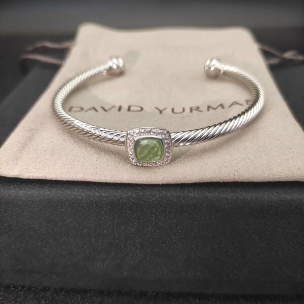 David Yurman  Sterling Silver Diamond and Peridot 4mm Noblesse Cable Bracelet