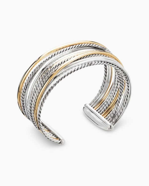 Crossover Cuff Bracelet Sterling Silver with 18K Yellow Gold, 27.5mm