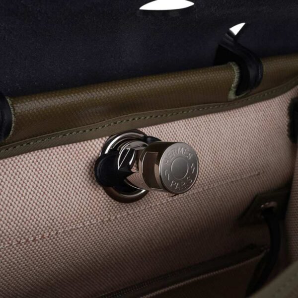 D7B3BB14-39FD-7F99-042F-E503C77696D6.jpg Herbag Zip 31 Bag Retourne Khaki Berline & Black Leather with Palladium Hardware