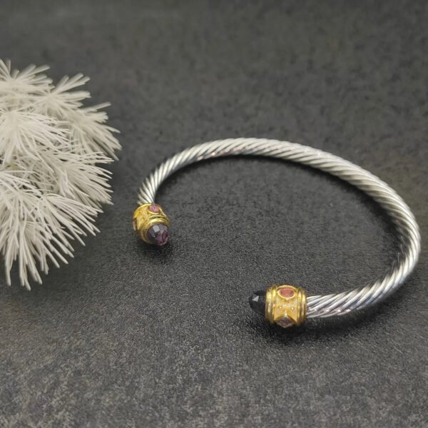 Renaissance&reg; Classic Cable Bracelet Sterling Silver with 14K Yellow Gold and Amethyst, 4mm