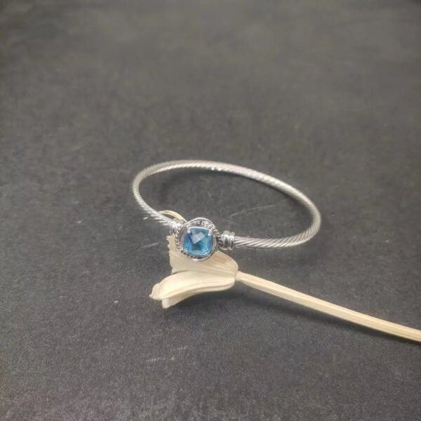 Cable Classics Bracelet,Blue Topaz and Bead Detail, Sterling Silver, 3mm - 17 CM