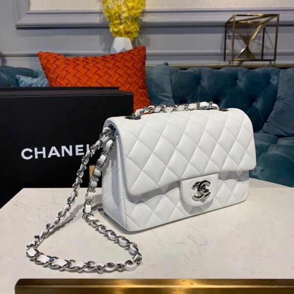 Chanel Small Classic Handbag Silver Hardware White For Women, Women&rsquo;s Bags, Shoulder And Crossbody Bags 7.8in/20cm A01113