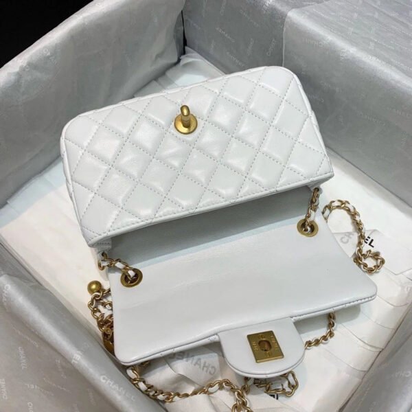 Chanel Flap Bag With CC Ball On Strap White For Women, Women&rsquo;s Handbags, Shoulder And Crossbody Bags 7.8in/20cm AS1787