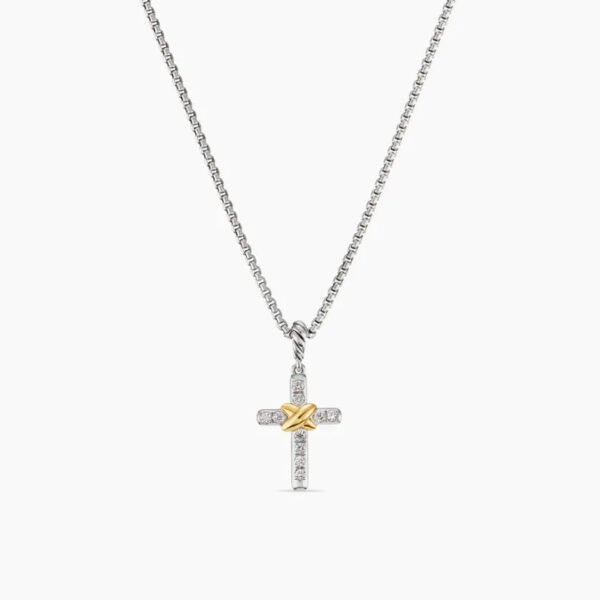 D9B7D895-2A85-C28B-315B-7AE1F6843479.jpg Petite X Cross Necklace Sterling Silver with 14K Yellow Gold