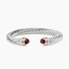Classic Cable Bracelet Sterling Silver with 14K Yellow Gold and Garnets, 7mm