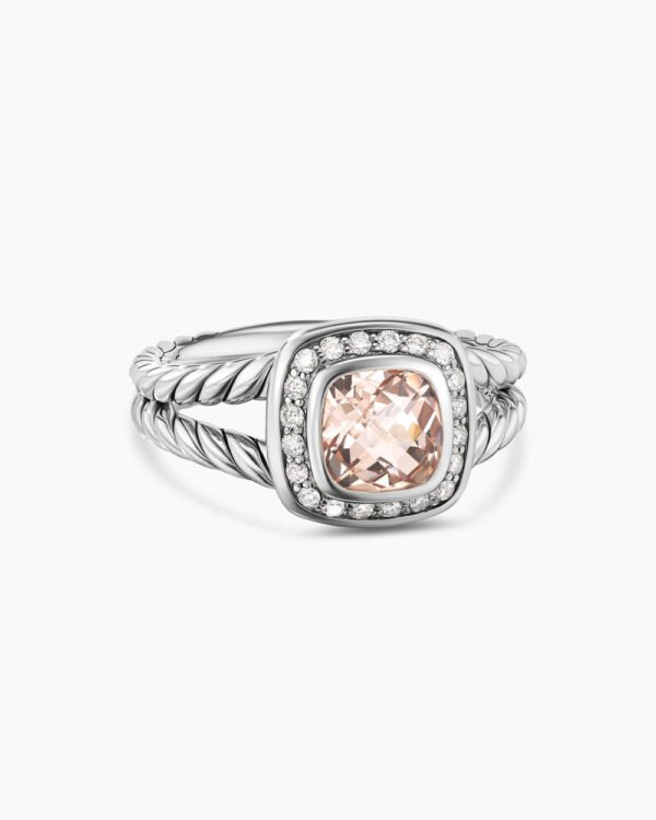Petite Albion Ring Sterling Silver with Morganite and Diamonds, 7mm