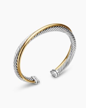 Crossover Two Row Cuff Bracelet Sterling Silver with 18K Yellow Gold, 5mm