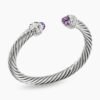 Classic Cable Bracelet Sterling Silver with Amethyst and Diamonds, 7mm