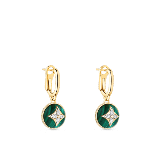 B Blossom Earrings, Yellow Gold, White Gold, Malachite And Diamonds
