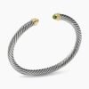 Classic Cable Bracelet Sterling Silver with 14K Yellow Gold and Peridot, 5mm
