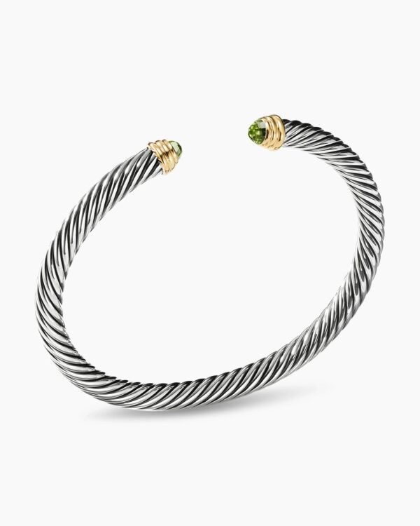 Classic Cable Bracelet Sterling Silver with 14K Yellow Gold and Peridot, 5mm