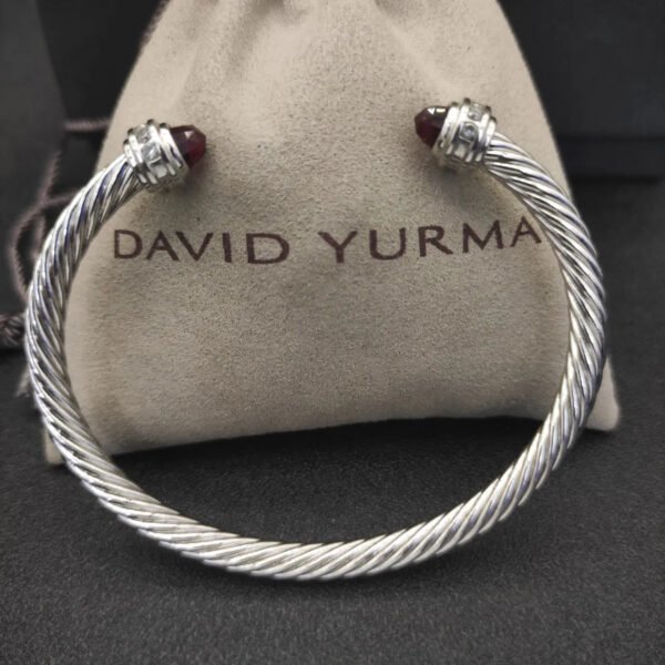 Classic Cable Bracelet Sterling Silver with Almandine and Diamonds, 5mm