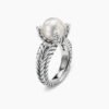 Cable Collectibles&reg; Pearl Ring Sterling Silver with Pearl and Diamonds, 11mm