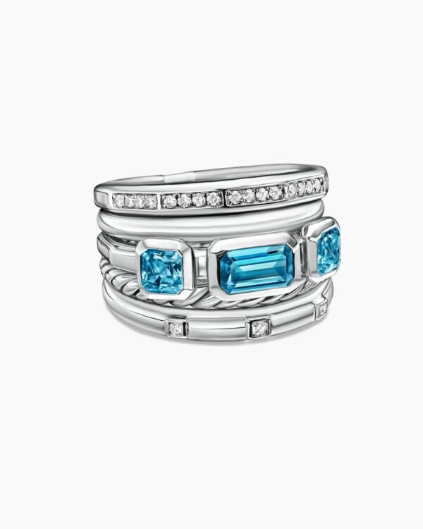 DD66F49C-6633-A040-6BC8-767D5C710261.jpg Stax Five Row Ring Sterling Silver with Hampton Blue Topaz and Diamonds - 6