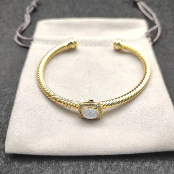 Cable Classics Bracelet with White Gold Agate and Diamonds 18K Yellow Gold 4mm