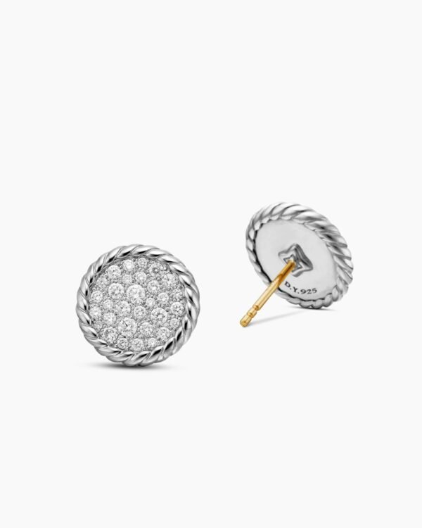 DY Elements&reg; Button Stud Earrings Sterling Silver with Diamonds,8.6mm