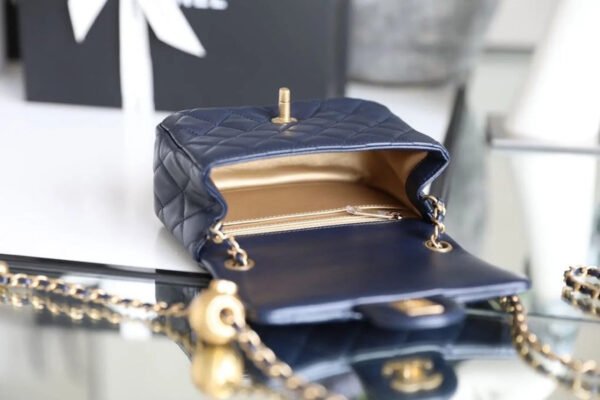 Chanel Mini Flap Bag With CC Ball On Strap Navy Blue For Women, Women&rsquo;s Handbags, Shoulder And Crossbody Bags 6.7in/17cm AS1786