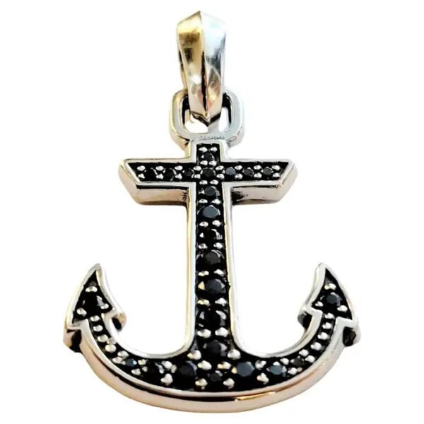 Sterling Silver Maritime Anchor Amulet Pave Black Diamond