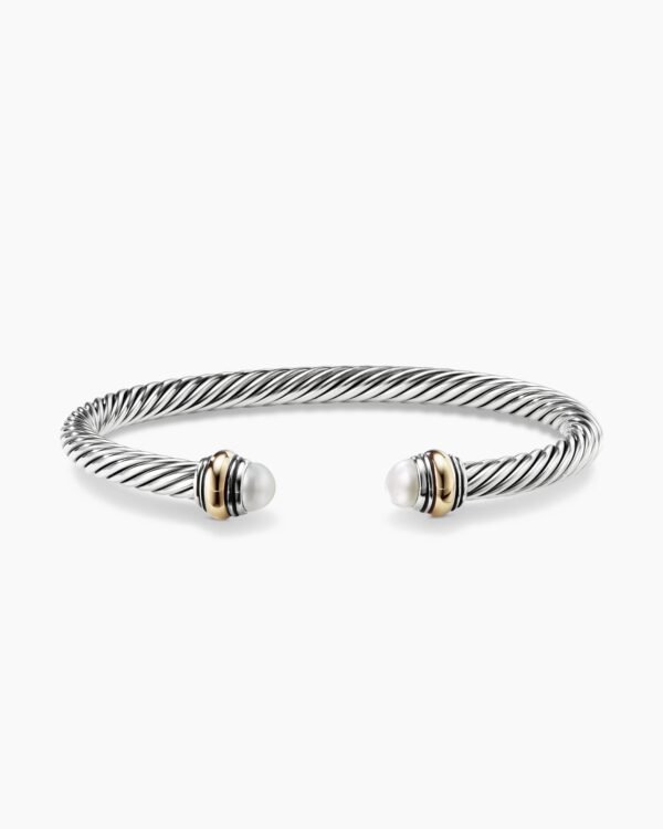 Classic Cable Bracelet Sterling Silver with 14K Yellow Gold and Pearls, 5mm