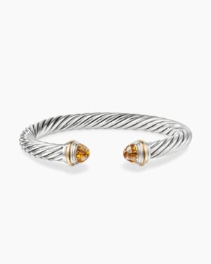 Classic Cable Bracelet Sterling Silver with 14K Yellow Gold and Citrine, 7mm
