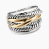 Crossover Ring Sterling Silver with 14K Yellow Gold, 17mm