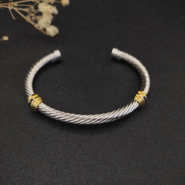 David Yurman 5mm 18k Gold and Sterling Silver Diamond Station Cable Bracelet
