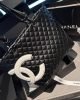 CHANEL Calfskin Quilted Large Cambon Tote Black White