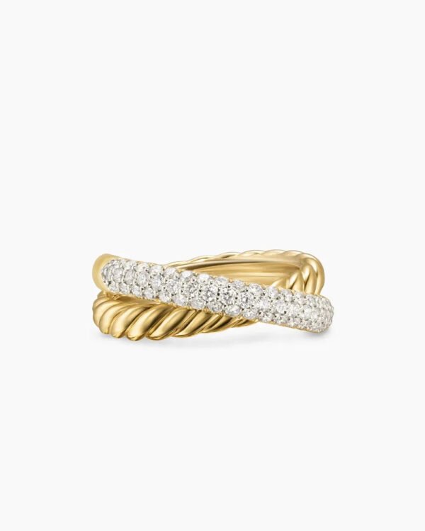 Crossover Two Row Ring 18K Yellow Gold with Diamonds, 7.5mm - 6