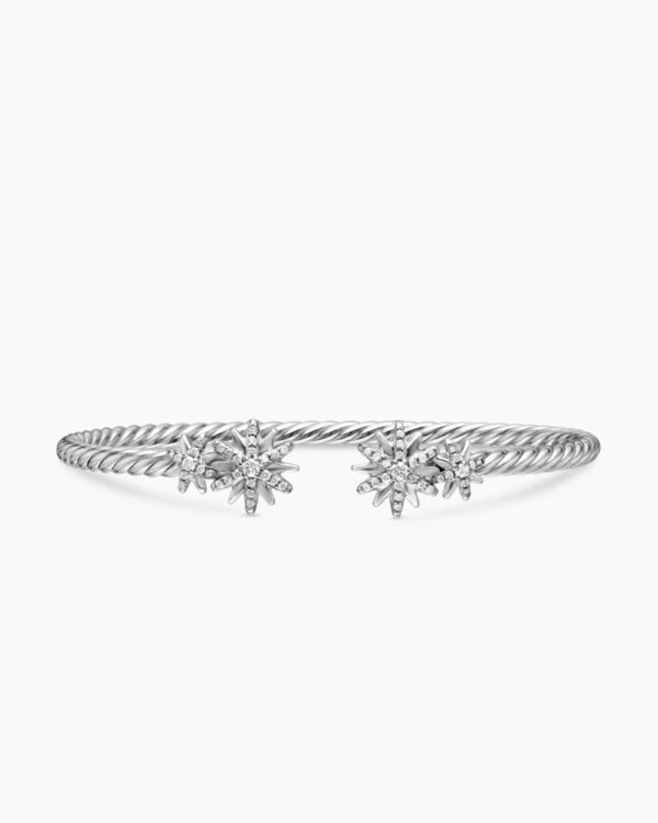 Starburst Cable Bracelet Sterling Silver with Diamonds, 4mm