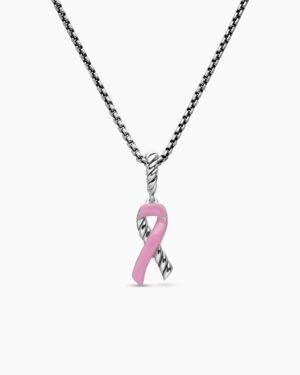 Cable Collectibles&reg; Ribbon Necklace Sterling Silver with Pink Enamel, 24.4mm